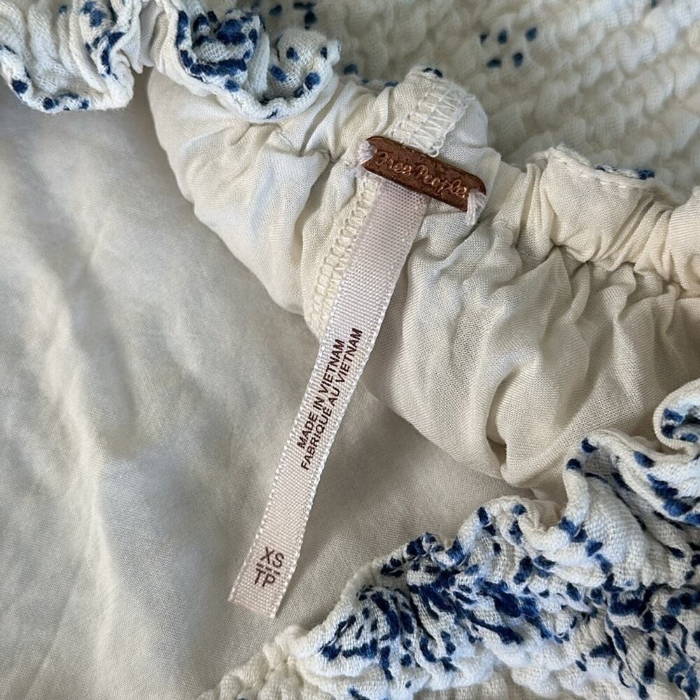 Free People Pinwheel Open Back Swing Mini Dress Blue & White Floral XS‎ Lined - Picture 4 of 6